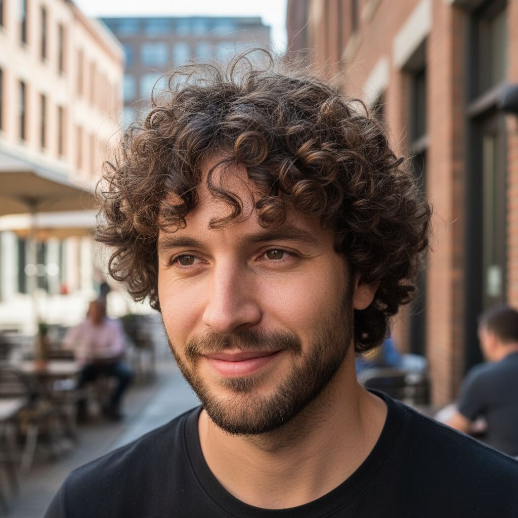 coupe homme mi long bouclé​